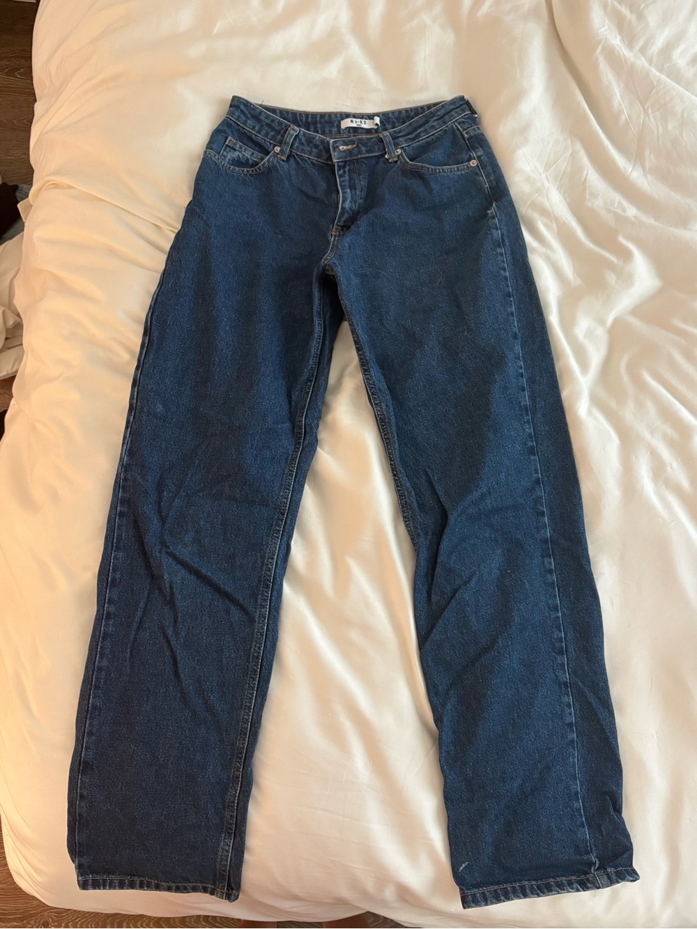 Dark Blue Low Rise Straight Leg Jeans